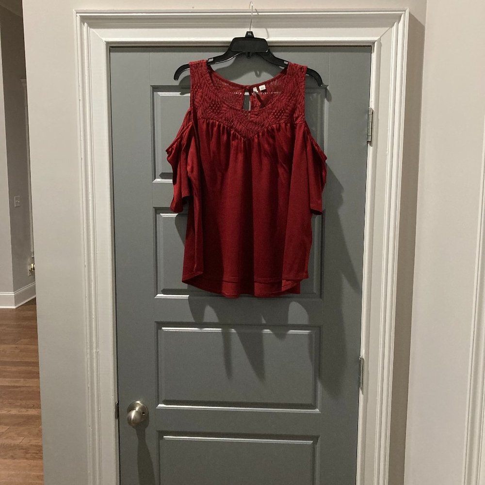 Cato Women 18/20W Burgundy Cold Off Shoulder Blouse
